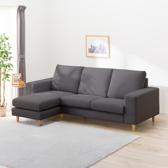 3人掛けカスタマイズカウチソファ 布張りタイプ (MS02 やわらかめ ワイド肘 標準タイプ/木製脚LBR MGY) 1枚目画像