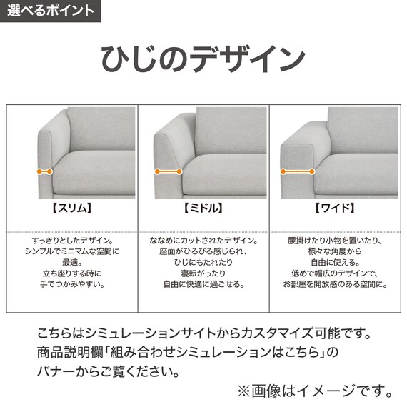 3人掛けカスタマイズカウチソファ 布張りタイプ (MS02 やわらかめ ワイド肘 標準タイプ/木製脚LBR MGY) 6枚目画像