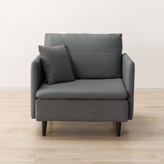 1人掛け 布・本革リバーシブルソファ (ES01 GY) 6枚目画像