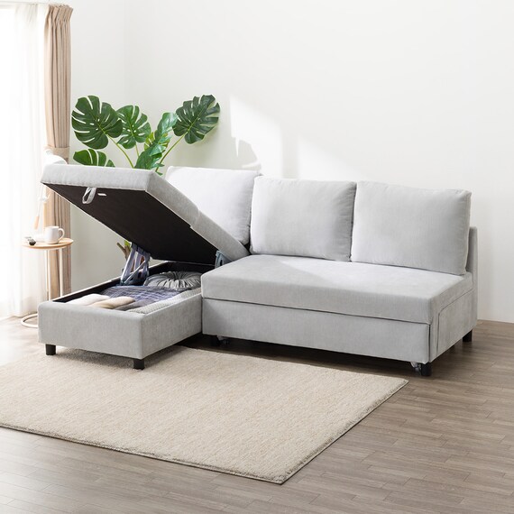 ベッドタイプカウチソファ　布張りタイプ(ノアーク3 右カウチ LGY) 8枚目画像