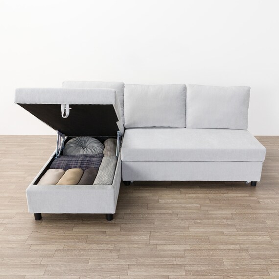 ベッドタイプカウチソファ　布張りタイプ(ノアーク3 右カウチ LGY) 12枚目画像