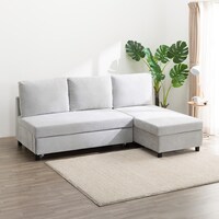 ベッドタイプカウチソファ　布張りタイプ(ノアーク3 左カウチ LGY)