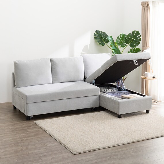 ベッドタイプカウチソファ　布張りタイプ(ノアーク3 左カウチ LGY) 8枚目画像