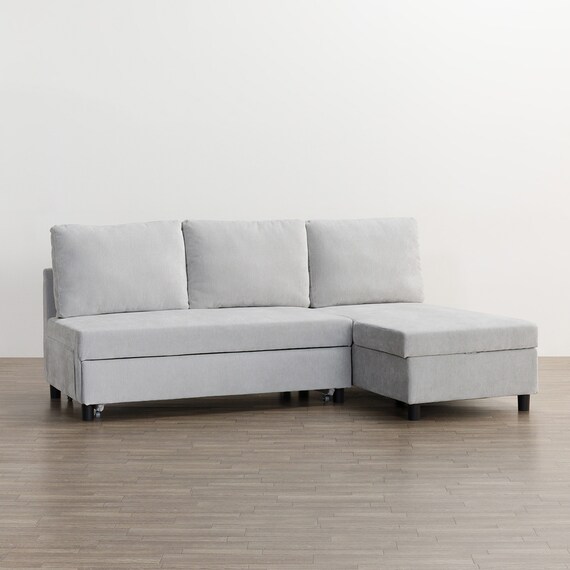 ベッドタイプカウチソファ　布張りタイプ(ノアーク3 左カウチ LGY) 10枚目画像