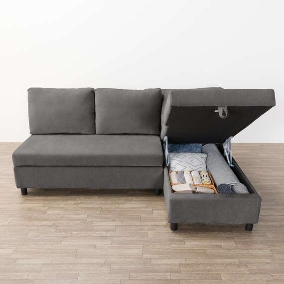 収納タイプ カウチソファ 布張りタイプ(ノアーク3 左カウチ DGY) 15枚目画像