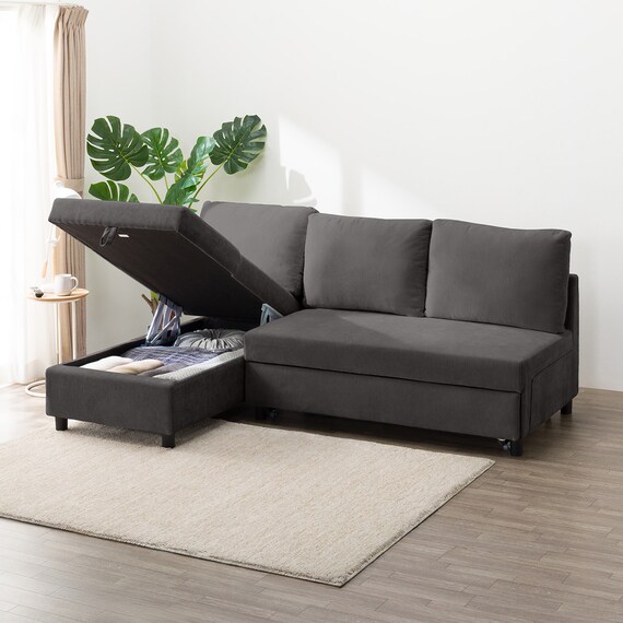 ベッドタイプカウチソファ　布張りタイプ(ノアーク3 右カウチ DGY) 8枚目画像