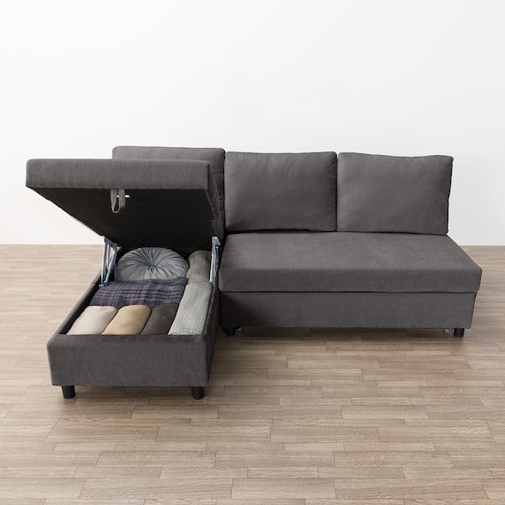 ベッドタイプカウチソファ 布張りタイプ(ノアーク3 右カウチ DGY) 12枚目画像