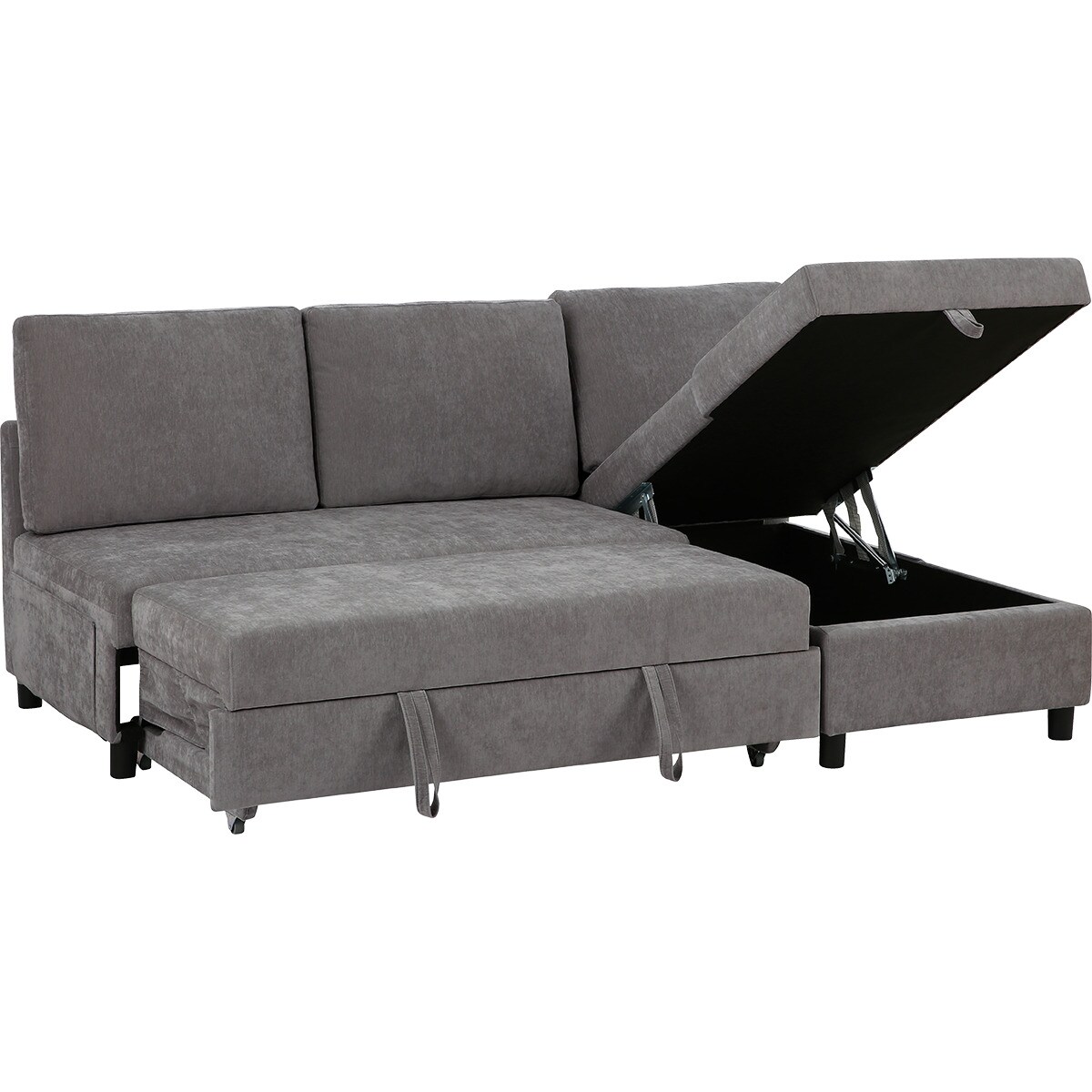 収納付きカウチソファベッド 布張りタイプ (ノアーク3 左カウチ DGY