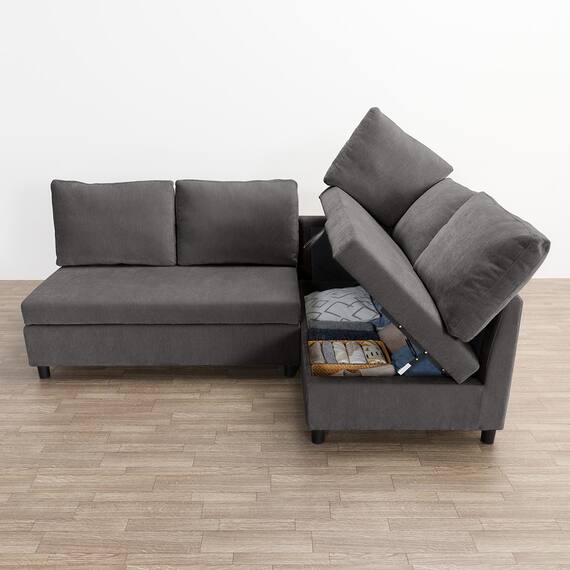 収納タイプコーナーソファ　布張りタイプ(ノアーク3 左コーナー DGY) 12枚目画像