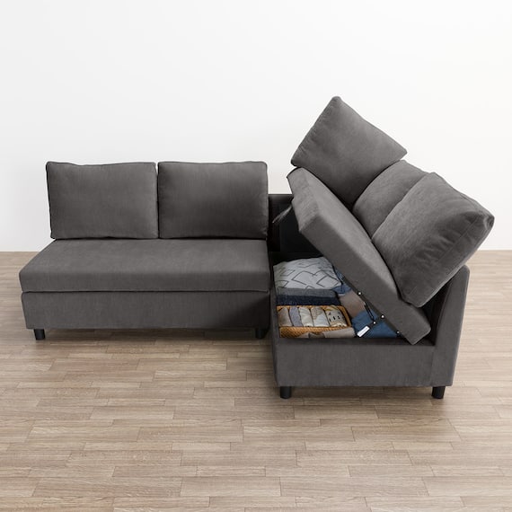 収納タイプコーナーソファ 布張りタイプ(ノアーク3 左コーナー DGY) 12枚目画像