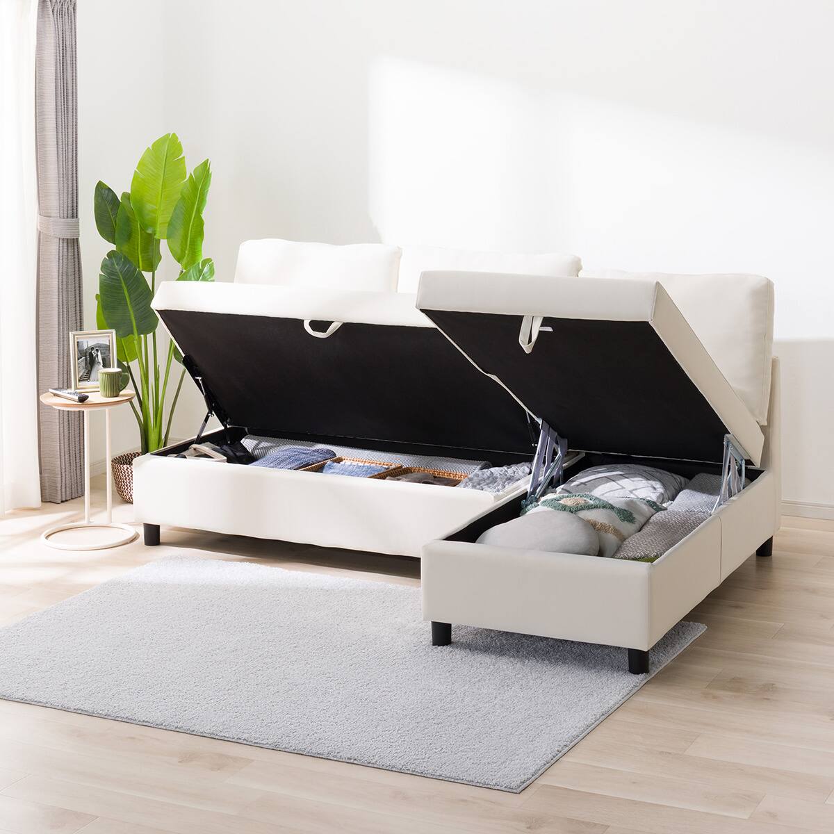 傷・汚れに強い 収納タイプ カウチソファ 合皮タイプ(ノアーク3 N