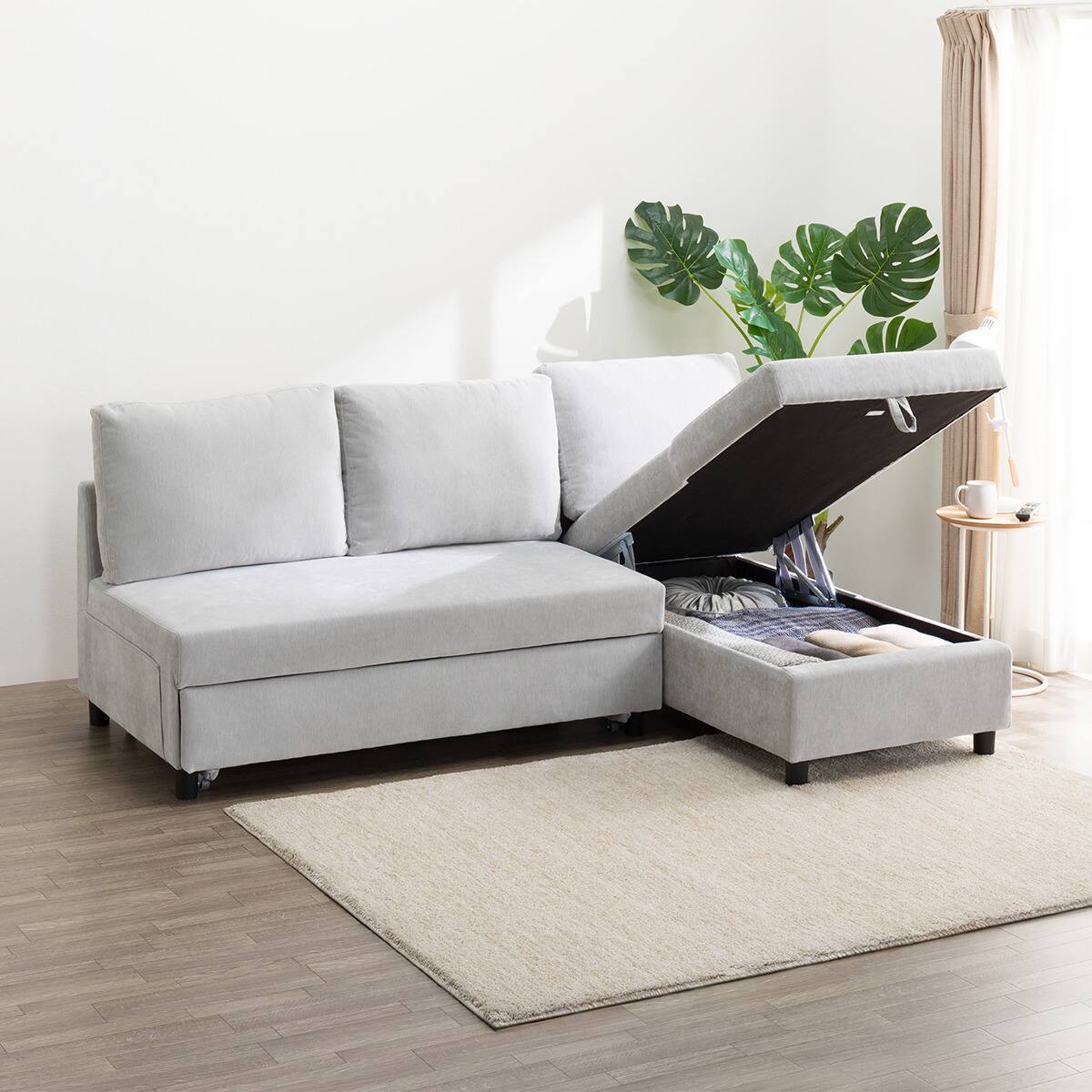 ベッドタイプカウチソファ 布張りタイプ(ノアーク3 左カウチ 撥水加工