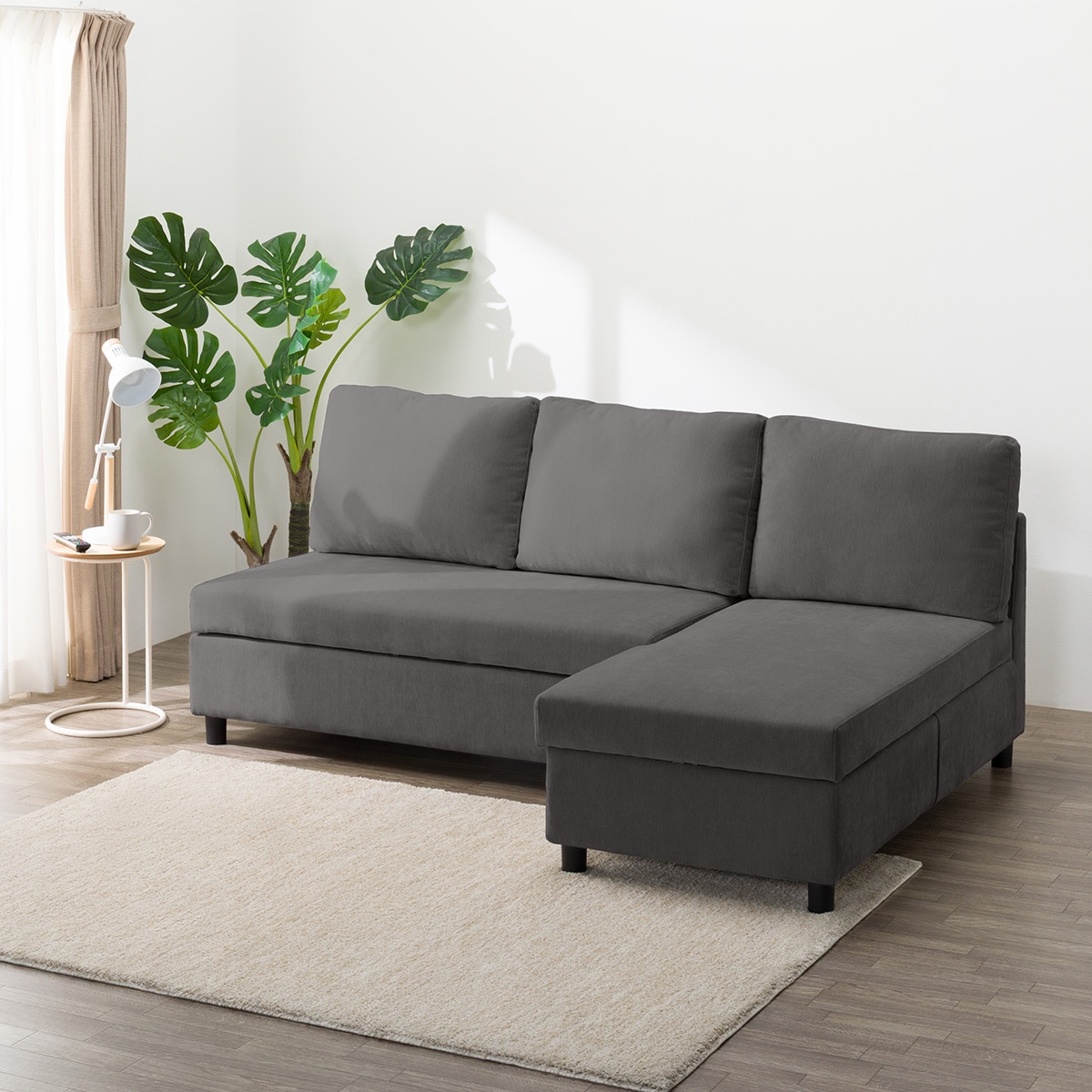 収納付き布張りカウチソファ(ノアーク3 撥水加工 DGY) | ニトリネット