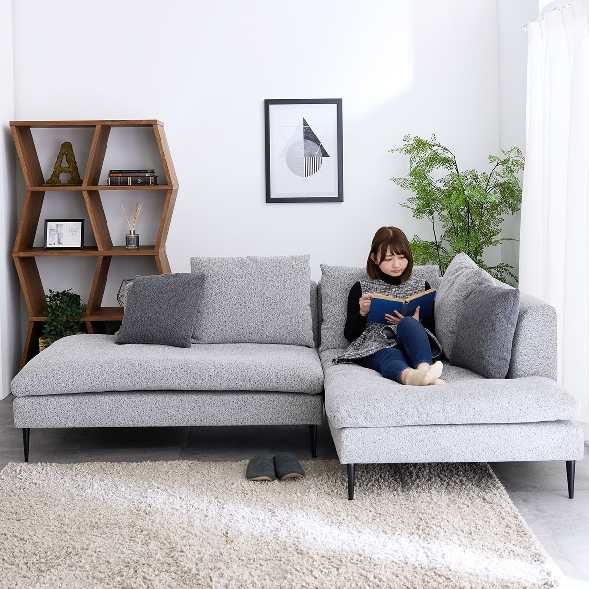 カウチソファ 布張りタイプ (FM 左カウチ ライトグレー) | ニトリ