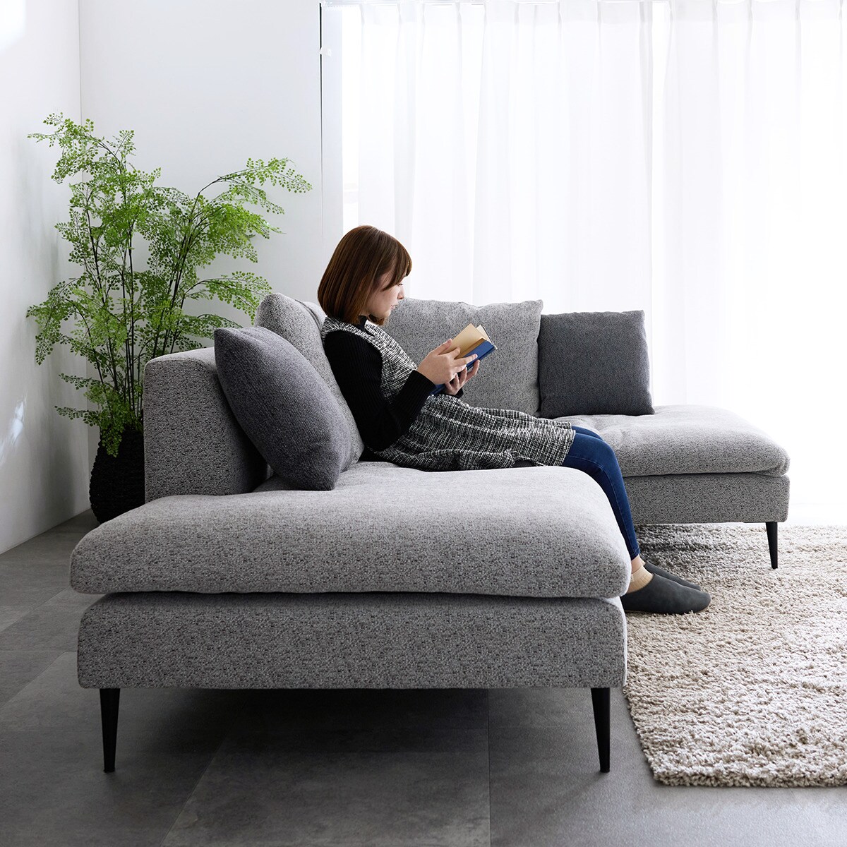 カウチソファ 布張りタイプ (FM 左カウチ ライトグレー) | ニトリ