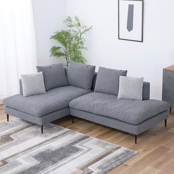 カウチソファ 布張りタイプ (FM 右カウチ ダークグレー) 2枚目画像