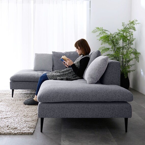 カウチソファ 布張りタイプ (FM 右カウチ ダークグレー) 5枚目画像