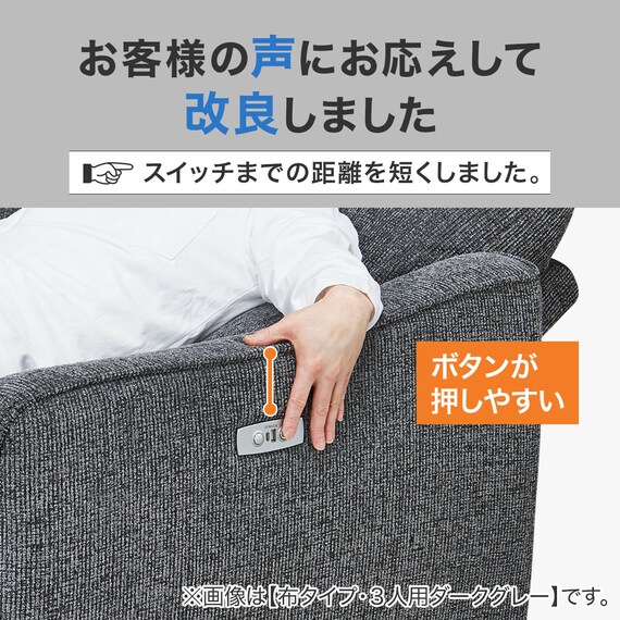 3人掛け電動リクライニングソファ 布張りタイプ (HE02 LGY) 4枚目画像
