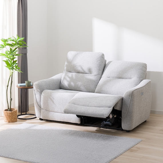 2人掛け電動リクライニングソファ 布張りタイプ (HE02 LGY) 1枚目画像