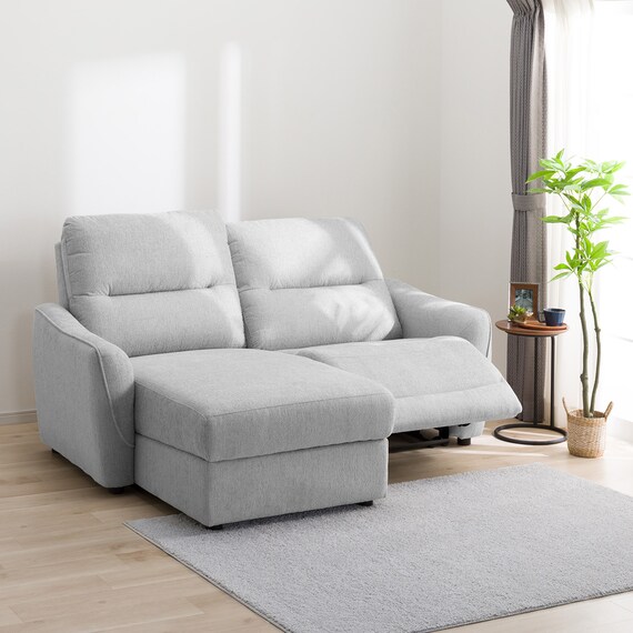 3人掛け片側電動リクライニングカウチソファ 布張りタイプ (HE02 右カウチ LGY) 1枚目画像