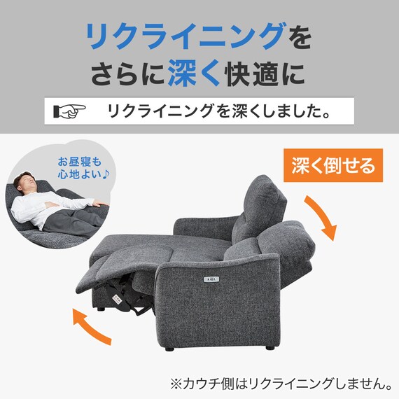3人掛け片側電動リクライニングカウチソファ 布張りタイプ (HE02 右カウチ LGY) 4枚目画像