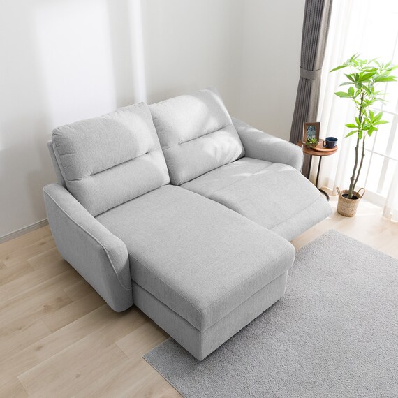 3人掛け片側電動リクライニングカウチソファ 布張りタイプ (HE02 右カウチ LGY) 9枚目画像