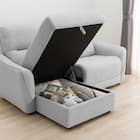 3人掛け片側電動リクライニングカウチソファ 布張りタイプ (HE02 右カウチ LGY) 10枚目画像