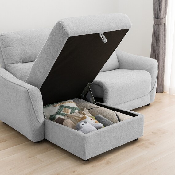 3人掛け片側電動リクライニングカウチソファ 布張りタイプ (HE02 右カウチ LGY) 10枚目画像