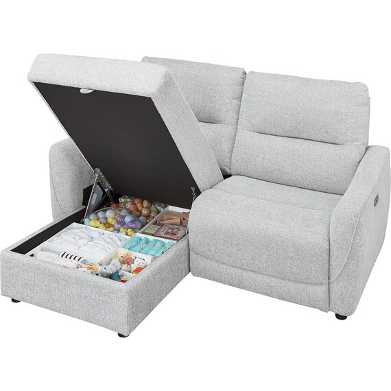 3人掛け片側電動リクライニングカウチソファ 布張りタイプ (HE02 右カウチ LGY) 23枚目画像