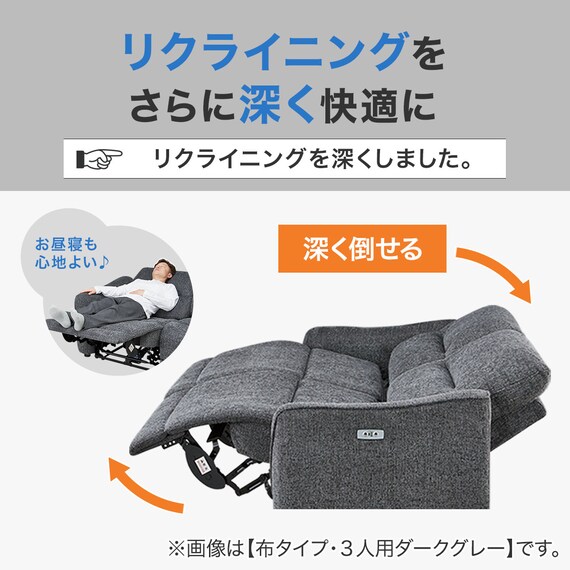 3人掛け電動リクライニングソファ 布張りタイプ (HE02 MO) 3枚目画像