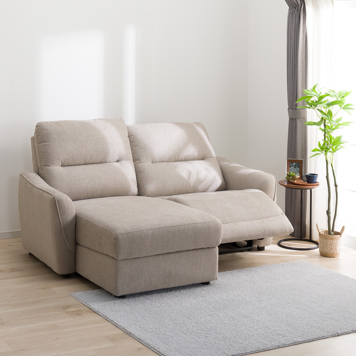 3人掛け片側電動リクライニングカウチソファ 布張りタイプ (HE02 右