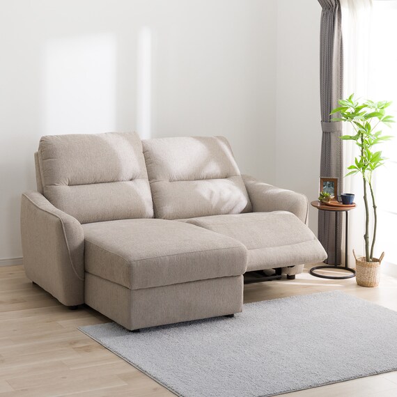 3人掛け片側電動リクライニングカウチソファ 布張りタイプ (HE02 右カウチ MO) 1枚目画像