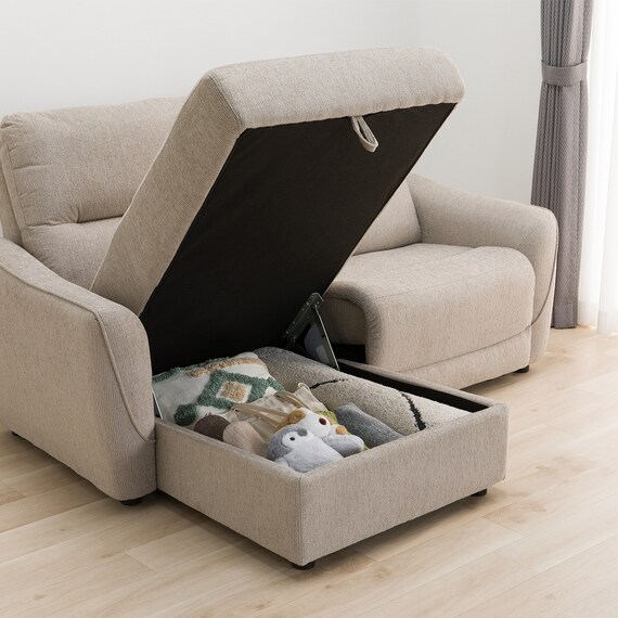 3人掛け片側電動リクライニングカウチソファ 布張りタイプ (HE02 右カウチ MO) 10枚目画像