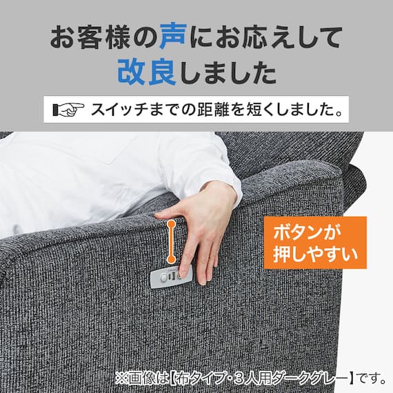 3人掛け電動リクライニングソファ 布張りタイプ (HE02 DGY) 4枚目画像