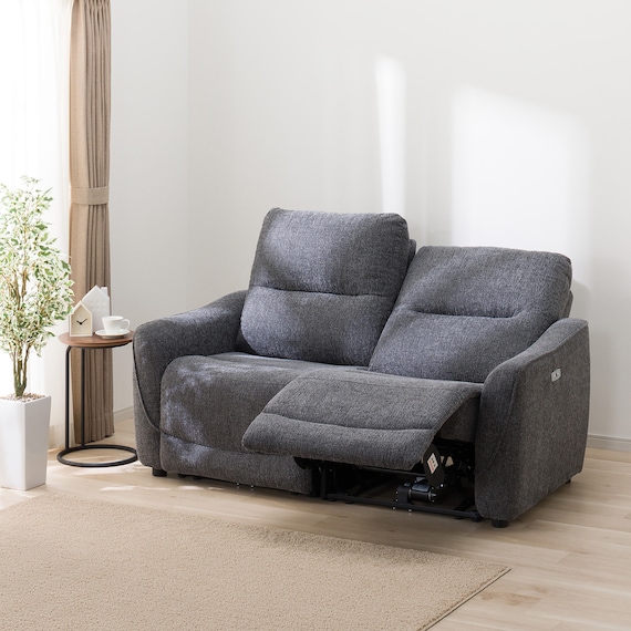 2人掛け電動リクライニングソファ 布張りタイプ (HE02 DGY) 1枚目画像