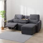 2人掛け片側電動リクライニングカウチソファ+アームレスセット 布張りタイプ(HE02 左カウチ DGY) 1枚目画像