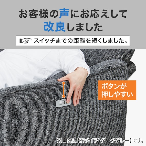 2人掛け片側電動リクライニングカウチソファ+アームレスセット 布張りタイプ(HE02 左カウチ DGY) 5枚目画像