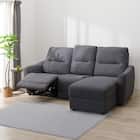 2人掛け片側電動リクライニングカウチソファ+アームレスセット 布張りタイプ(HE02 左カウチ DGY) 9枚目画像