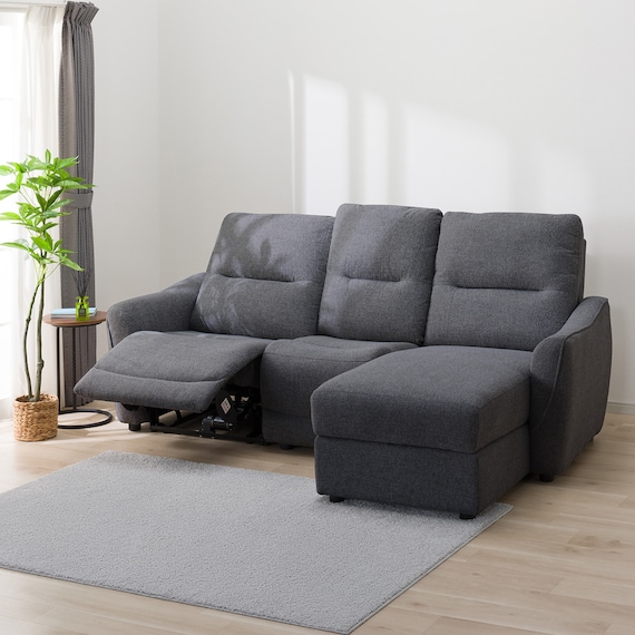 2人掛け片側電動リクライニングカウチソファ+アームレスセット 布張りタイプ(HE02 左カウチ DGY) 9枚目画像