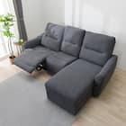 2人掛け片側電動リクライニングカウチソファ+アームレスセット 布張りタイプ(HE02 左カウチ DGY) 10枚目画像