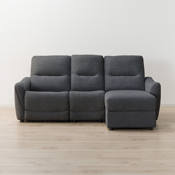 2人掛け片側電動リクライニングカウチソファ+アームレスセット 布張りタイプ(HE02 左カウチ DGY) 12枚目画像