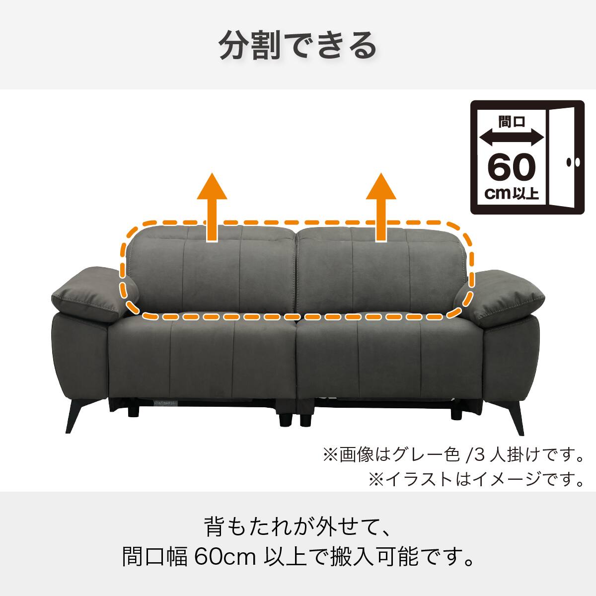3人掛け 電動リクライニングソファ 布張りタイプ(ボンド GY)【島忠