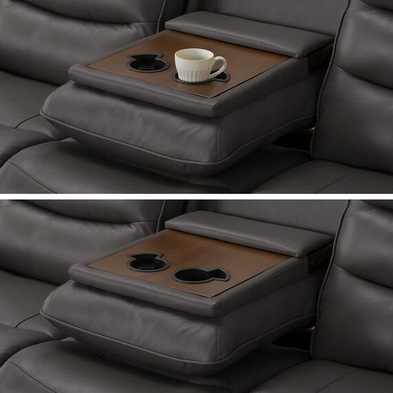 【2モーター】3人掛け電動リクライニングソファ テーブル付き 厚革(一部合成皮革)タイプ (Nビリーバ3 DGY) 18枚目画像