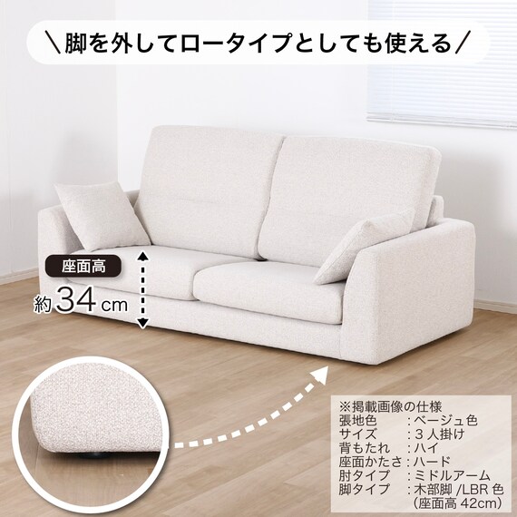 3人掛けソファ 布張りタイプ(SS01 L/H/SA/STL B-DBL)【島忠ホームズ商品】 7枚目画像