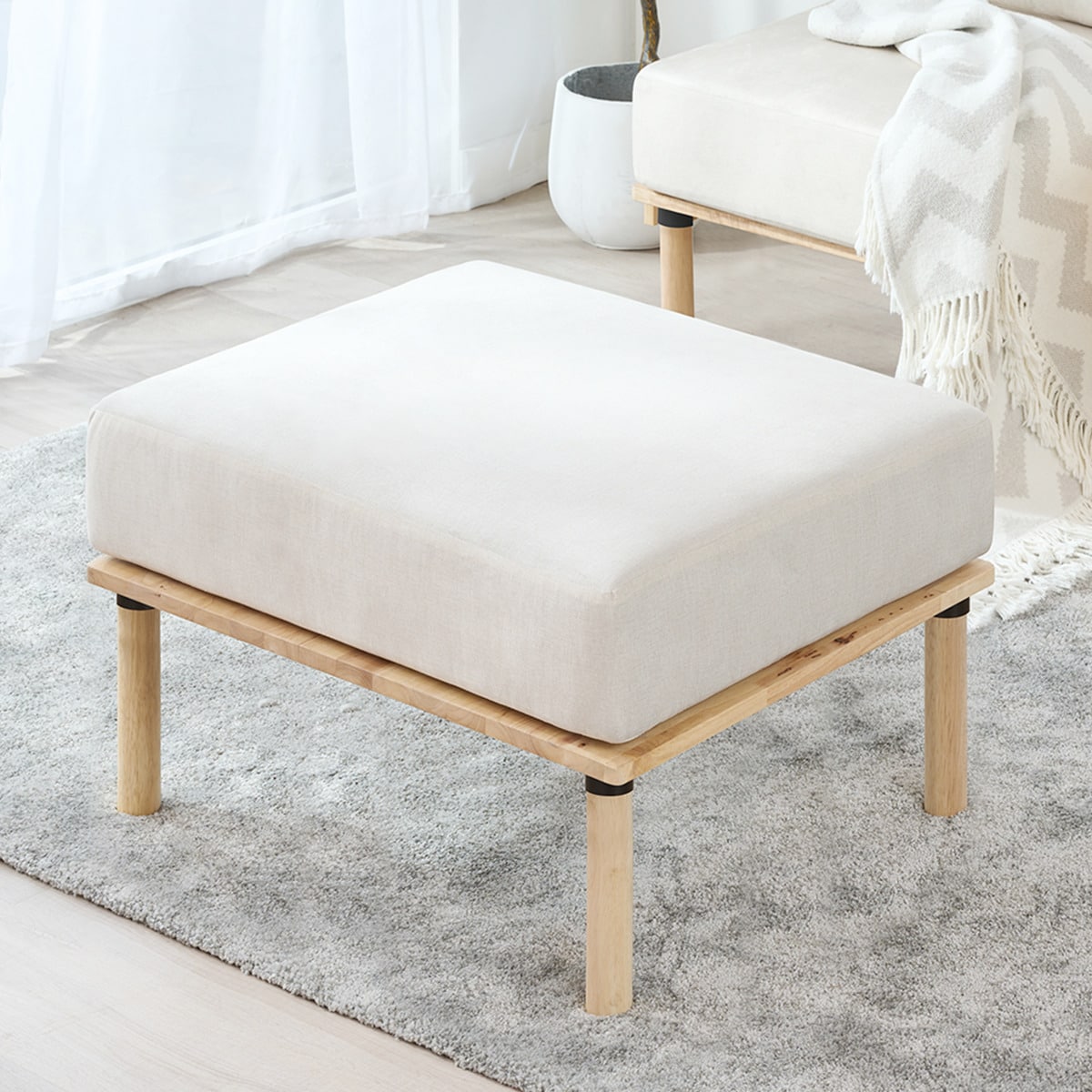 ニトリ　ファブリック オットマン NATURAL SIGNATURE】天然木 2Pソファ・オットマンセット