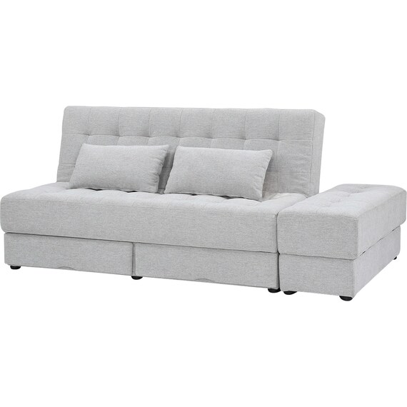 ソファベッド ボルスター付き + スツールセット 布張りタイプ  (DJ14 2Pソファ/収納付きスツール LGY) 1枚目画像