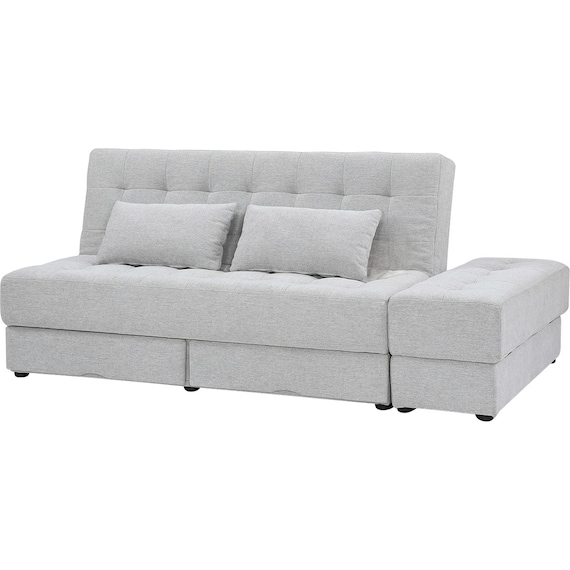 ソファベッド ボルスター付き + スツールセット 布張りタイプ (DJ14 2Pソファ/収納付きスツール LGY) 1枚目画像