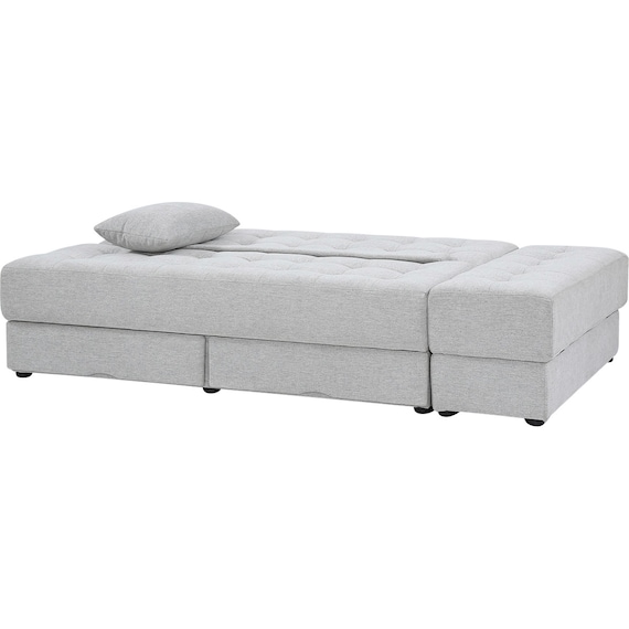 ソファベッド ボルスター付き + スツールセット 布張りタイプ (DJ14 2Pソファ/収納付きスツール LGY) 3枚目画像