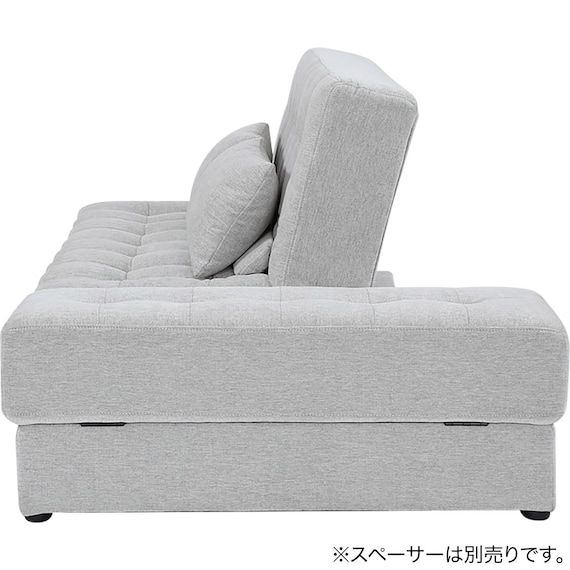 ソファベッド ボルスター付き + スツールセット 布張りタイプ (DJ14 2Pソファ/収納付きスツール LGY) 5枚目画像