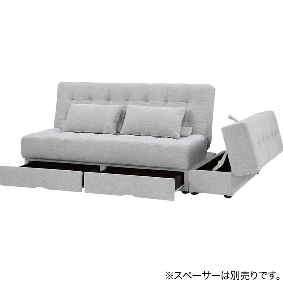ソファベッド ボルスター付き + スツールセット 布張りタイプ  (DJ14 2Pソファ/収納付きスツール LGY) 7枚目画像